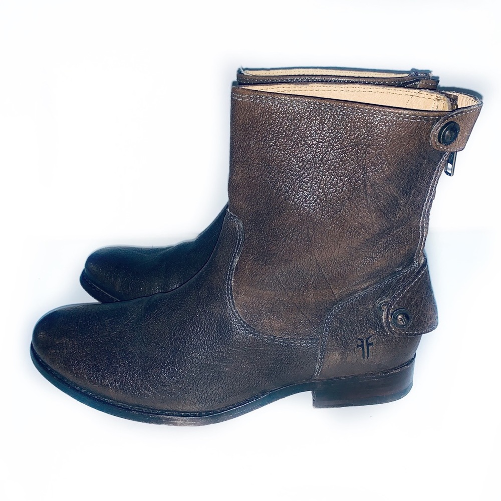 Frye 6 Brown Leather Boots Mid Calf Melissa Button - Picture 4 of 7
